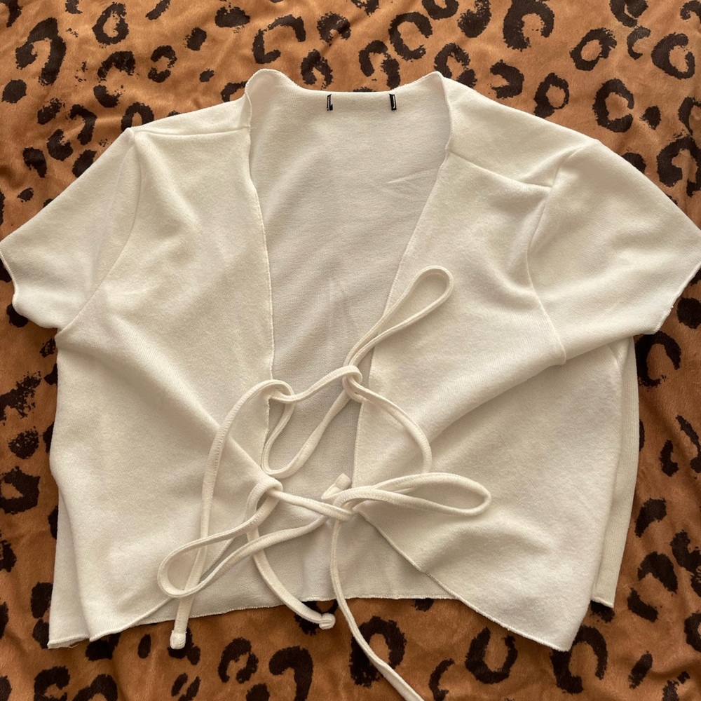 White crop top with tie front